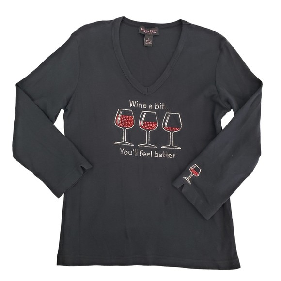 Tops - Ultra Club Pullover Med Top, Rhinestone Wine, "Wine a bit.. You'll feel better"